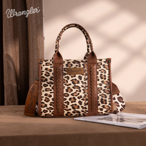 WG133-81203S  Wrangler Leopard Print Concealed Carry Tote/Crossbody - Brown(ONLINE ONLY)