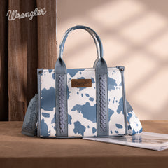 WG133-81203S  Wrangler Cow Print Concealed Carry Tote/Crossbody - Blue