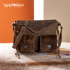 TR203-8360  Trinity Ranch Genuine Hair-On Cowhide Tooled Collection Crossbody