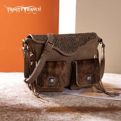 TR203-8360  Trinity Ranch Genuine Hair-On Cowhide Tooled Collection Crossbody