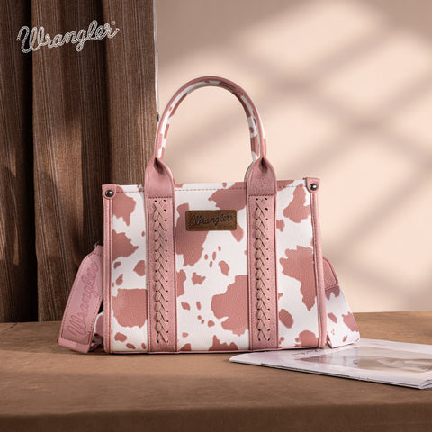 WG133-81203S  Wrangler Cow Print Concealed Carry Tote/Crossbody - Light Pink