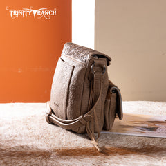 TR203-8360  Trinity Ranch Genuine Hair-On Cowhide Tooled Collection Crossbody