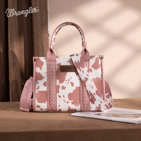 WG133-81203S  Wrangler Cow Print Concealed Carry Tote/Crossbody - Light Pink