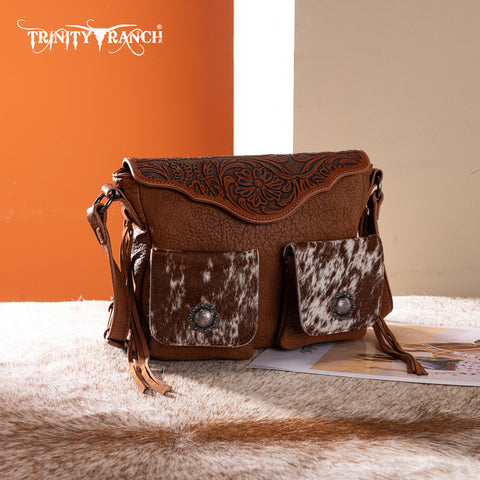 TR203-8360  Trinity Ranch Genuine Hair-On Cowhide Tooled Collection Crossbody