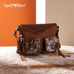 TR203-8360  Trinity Ranch Genuine Hair-On Cowhide Tooled Collection Crossbody