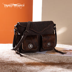 TR203-8360  Trinity Ranch Genuine Hair-On Cowhide Tooled Collection Crossbody
