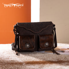 TR203-8360  Trinity Ranch Genuine Hair-On Cowhide Tooled Collection Crossbody