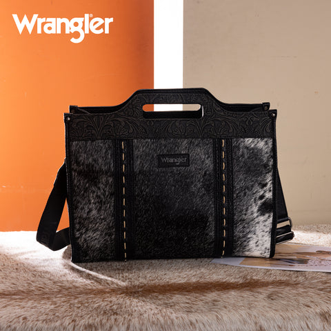 WG283-014  Wrangler Genuine Cowhide Carry-All Cowhide Large Tote /Crossbody - Black