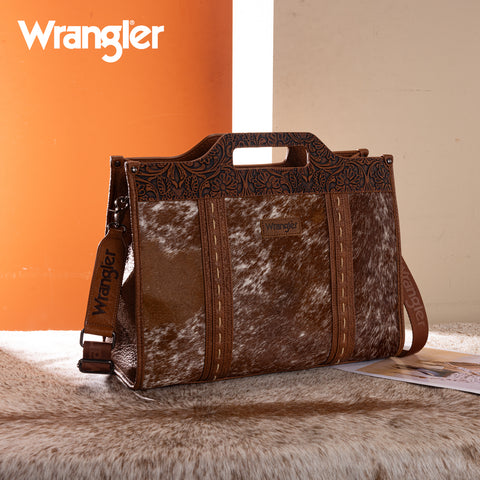 WG283-014  Wrangler Genuine Cowhide Carry-All Cowhide Large Tote /Crossbody - Brown