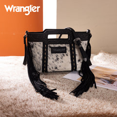 WG283-8015  Wrangler Genuine Cowhide Top Handle Fringe Crossbody - Black