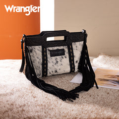 WG283-8015  Wrangler Genuine Cowhide Top Handle Fringe Crossbody - Black