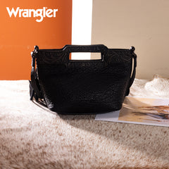 WG283-8015  Wrangler Genuine Cowhide Top Handle Fringe Crossbody - Black