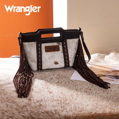 WG283-8015  Wrangler Genuine Cowhide Top Handle Fringe Crossbody - Coffee