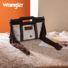 WG283-8015  Wrangler Genuine Cowhide Top Handle Fringe Crossbody - Coffee