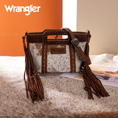 WG283-8015  Wrangler Genuine Cowhide Top Handle Fringe Crossbody - Brown