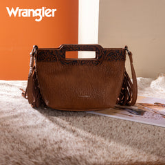 WG283-8015  Wrangler Genuine Cowhide Top Handle Fringe Crossbody - Brown