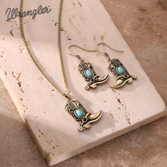 WNS2-2000G  Wrangler Silver Boots Pendant Necklace Earrings Set - Turquoise