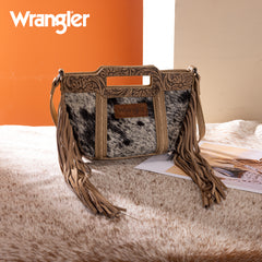WG283-8015  Wrangler Genuine Cowhide Top Handle Fringe Crossbody - Tan