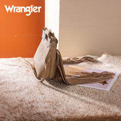 WG283-8015  Wrangler Genuine Cowhide Top Handle Fringe Crossbody - Tan