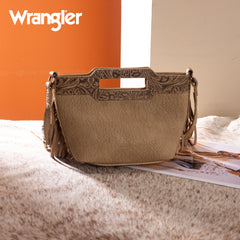 WG283-8015  Wrangler Genuine Cowhide Top Handle Fringe Crossbody - Tan