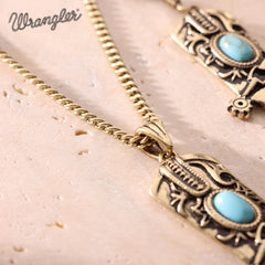 WNS2-2000G  Wrangler Silver Boots Pendant Necklace Earrings Set - Turquoise