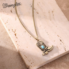 WNS2-2000G  Wrangler Silver Boots Pendant Necklace Earrings Set - Turquoise