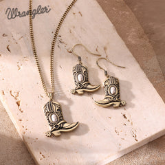 WNS2-2000G  Wrangler Silver Boots Pendant Necklace Earrings Set - White