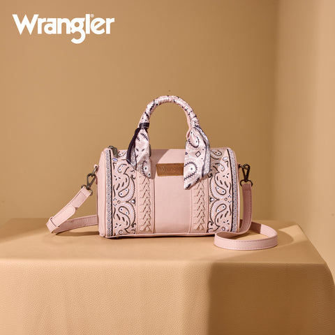 WG331-9012  Wrangler Bandana Paisley Print Barrel Crossbody - Pink