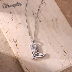 WNS2-2000S  Wrangler Jewelry Silver Boots Pendant Necklace Earrings Set - White