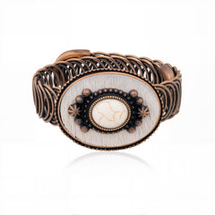 RCW-02-112WH  Rustic Couture Antique Bronze White Stone Adjustable Bracelet -White