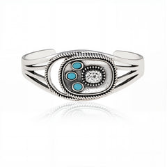 RCW-02-110TQ   Rustic Couture Antique Silver Turquoise Stone Small Cuff Bracelet -Turquoise
