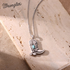 WNS2-2000S  Wrangler Silver Boots Pendant Necklace Earrings Set - Turquoise