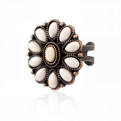 RCR-01-106   Rustic Couture's  Bohemian Bronze Cuff Ring - White