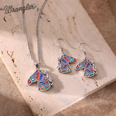 WNS2-2001S  Wrangler Jewelry Horse Head Pendant Necklace Earrings Set -Silver