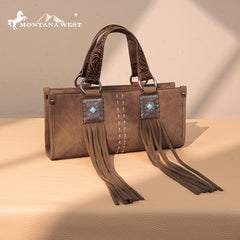 MW1351-888 Montana West Western Fringe Concho Collection Mini Crossbody Bag  -Brown