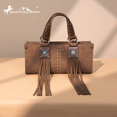 MW1351-888 Montana West Western Fringe Concho Collection Mini Crossbody Bag  -Brown