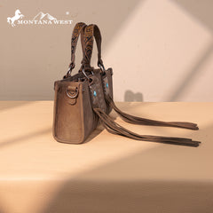 MW1351-888 Montana West Western Fringe Concho Collection Mini Crossbody Bag  -Brown