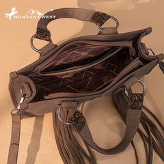 MW1351-888 Montana West Western Fringe Concho Collection Mini Crossbody Bag  -Brown