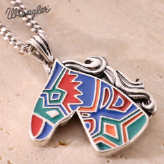 WNS2-2001S  Wrangler Jewelry Horse Head Pendant Necklace Earrings Set -Silver