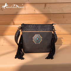 MW1350-8360 Montana West Tooled Aztec Concho Collection Crossbody -Black