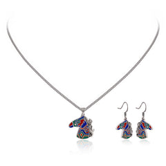 WNS2-2001S  Wrangler Jewelry Horse Head Pendant Necklace Earrings Set -Silver