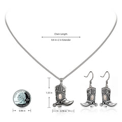 WNS2-2000S  Wrangler Jewelry Silver Boots Pendant Necklace Earrings Set - White