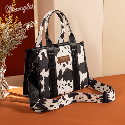 WG133-8120S  Wrangler Cow Print Concealed Carry Tote/Crossbody - Black