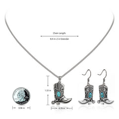 WNS2-2000S  Wrangler Silver Boots Pendant Necklace Earrings Set - Turquoise