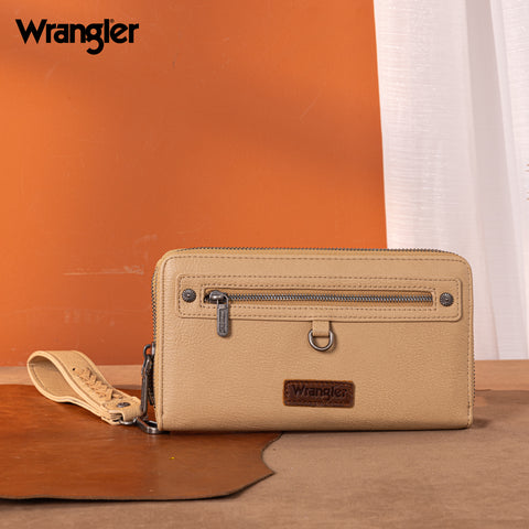 WG185-W050  Wrangler Dual Zipper Compartment Large Wallet  -Tan