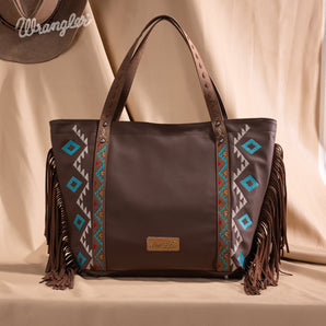 WG233-2002 Wrangler Aztec Embroidered Large Tote Bag - Brown