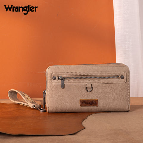 WG185-W050  Wrangler Dual Zipper Compartment Large Wallet  -Khaki