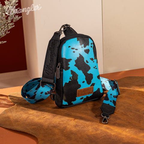 PRE-ORDER WG133-210  Wrangler Cow  Print Crossbody Sling Chest Bag  -Turquoise