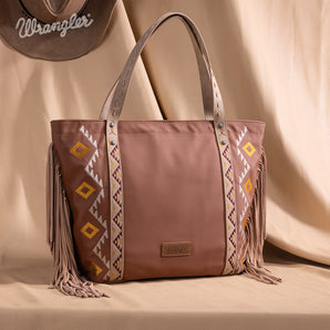 WG233-2002 Wrangler Aztec Embroidered Large Tote Bag - Light Brown