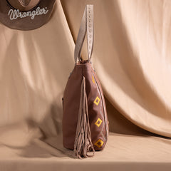 WG233-2002  Wrangler Aztec Embroidered Large Tote Bag- Light Brown